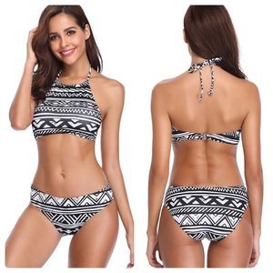 Halter Two Piece Geometric Swimsuit
